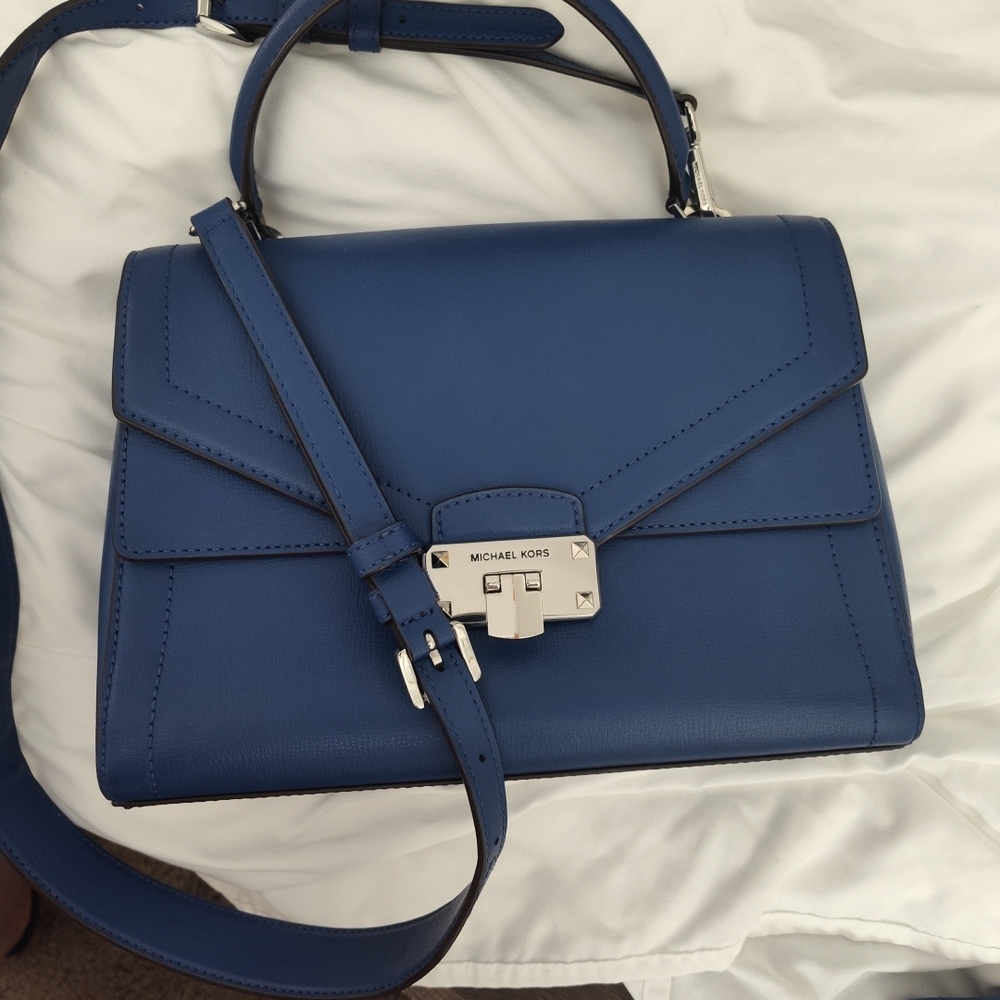 Michael Kors Royal Blue Leather Envelope Clutch with Silver Hardware - Picture 8 of 9